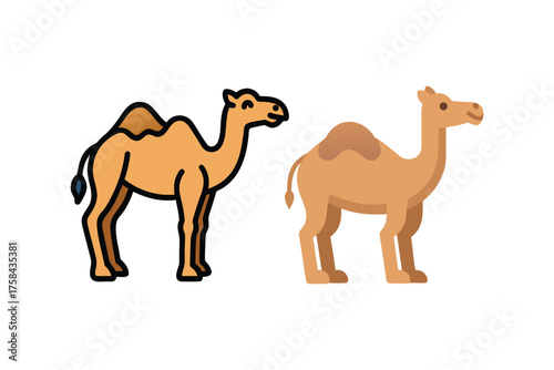 Two stylized camel illustrations presented in a simple cartoon style