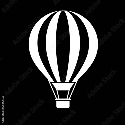 Minimalist Striped Hot Air Balloon Icon on Black Background