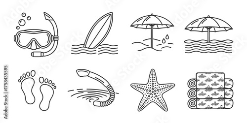 Collection of scalable vector illustrations beach summer vacation travel icons elements silhouette