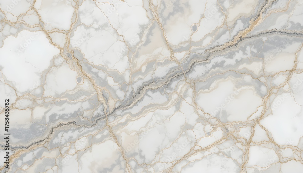 Obraz premium Elegant White Marble Texture with Natural Gray and Gold Veins, Luxury Polished Stone Surface for Interior Design, Backgrounds, Wall Tiles, and Floor Decoration