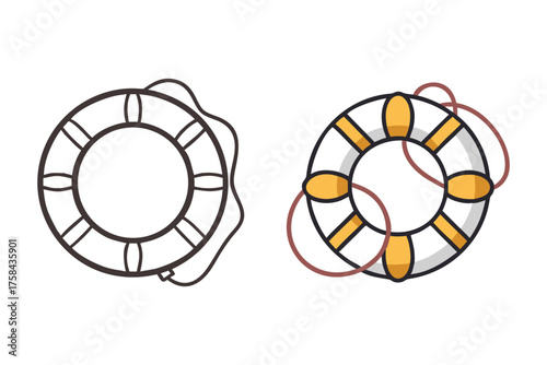 Two life preservers shown in outline and filled color styles