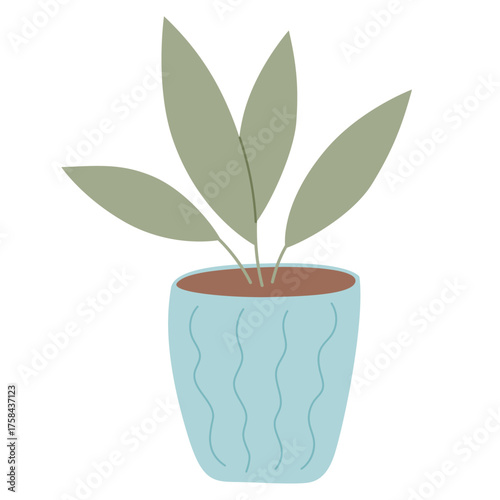 A houseplant in a decorative pot. A cozy vector element in a hand-drawn style.