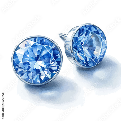 Stud Earrings, watercolor painting vector, isolated on a white background.
