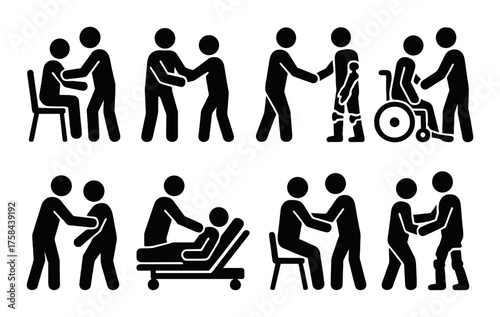 Icons representing care and assistance for individuals with disabilities