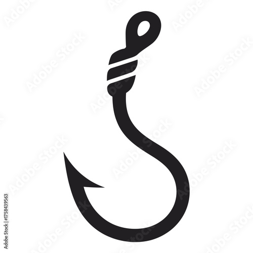 Simple black and white fishing hook vector illustration scalable eps icon for general use silhouette