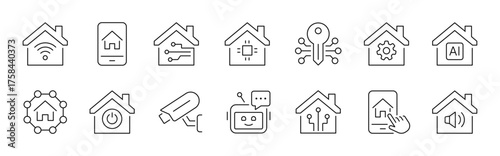 Smart home thin line icons set. Editable stroke. Vector