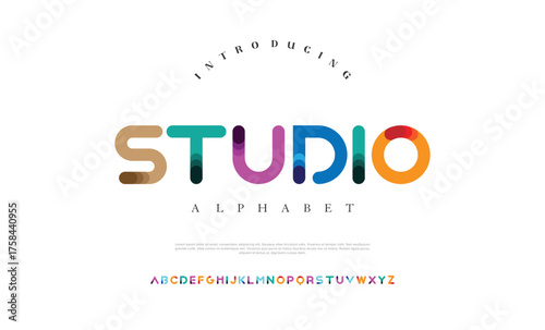 Alphabet multi-colored font, for your logo design, bright colorful letters A, B, C, D, E, F, G, H, I, J, K, L, M, N, O, P, Q, R, S, T, U, V, W, X, Y, Z, vector illustration 10EPS.

