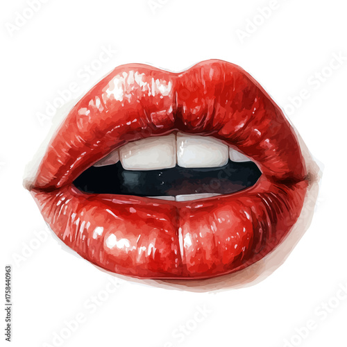 Statement Lip Ring, watercolor drawing vector, isolated on a white background.