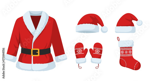 A collection of festive winter holiday apparel and accessories for celebrating the season.