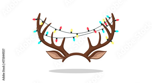 Festive reindeer antlers adorned with colorful Christmas lights for a whimsical holiday look.