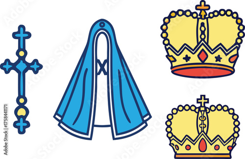 Feast of the Immaculate Conception Portugal Illustration Set. Immaculate Conception Day Religious Artwork. Portugal Catholic Holiday Design Collection. Immaculate Conception Celebration Artwork