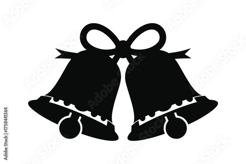 Scalable vector silhouette illustration of two festive bells with bow tie ornament silhouette