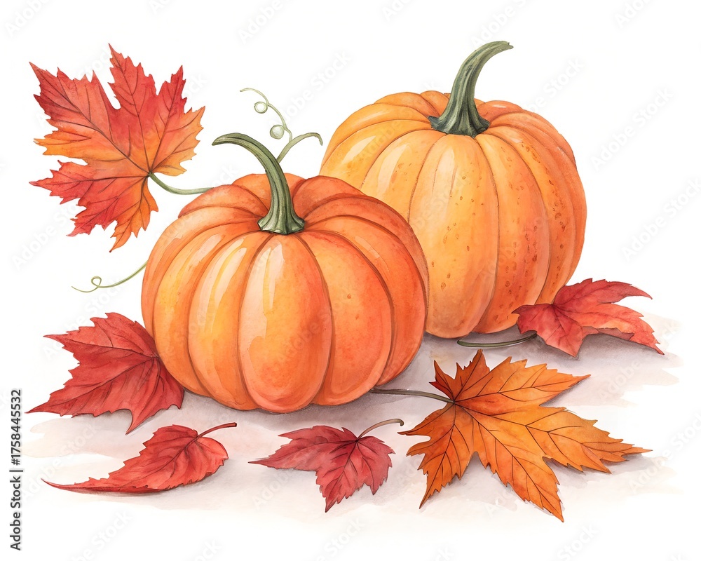 Naklejka premium pumpkin and autumn leaves