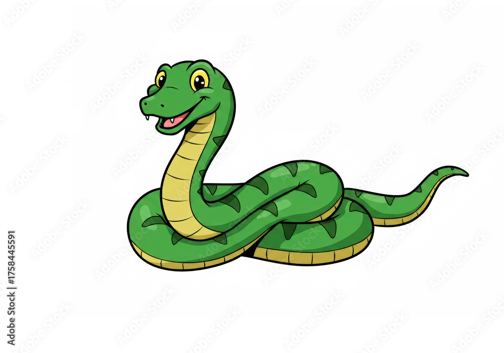 Fototapeta premium Cartoon snake on a white background