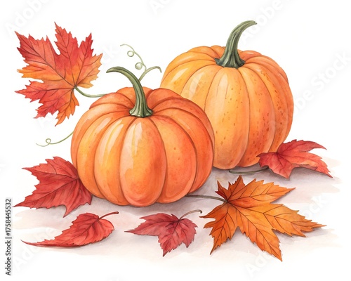 pumpkin and autumn leaves