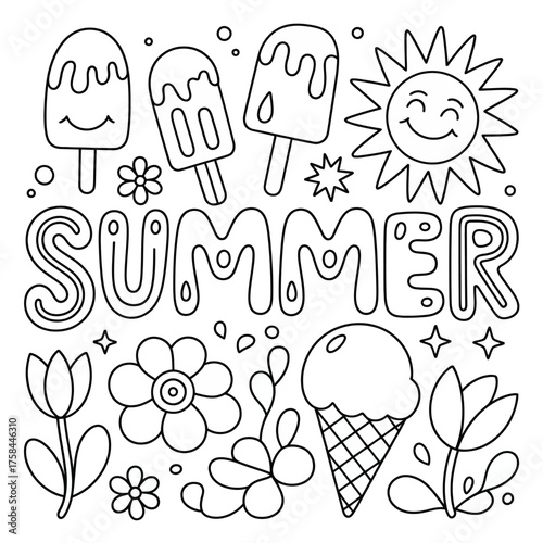 Scalable vector illustration of summer theme with ice cream and sun for eps download silhouette