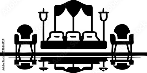 Elegant vintage interior scene with chairs, lights, and stage, a theatrical design element