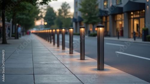 Wallpaper Mural Street lights illuminate the sidewalk at dusk. Torontodigital.ca