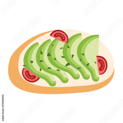 Illustration of Avocado Toast with Tomato, bruchetta