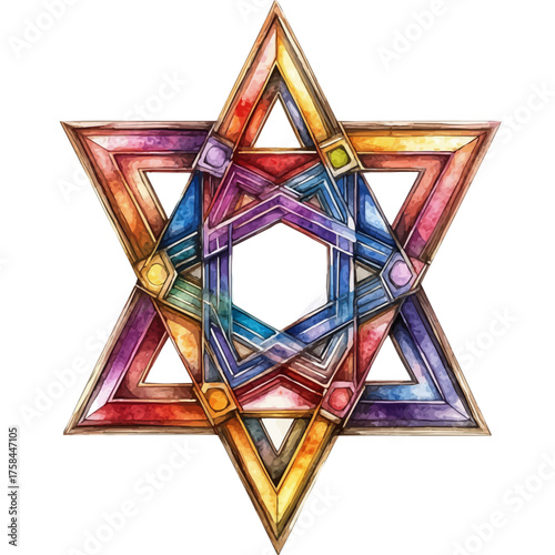 Star Of David Pendant, watercolor drawing vector, isolated on a white background.