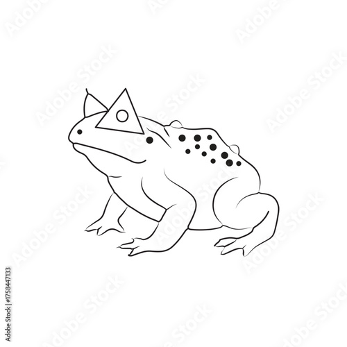Whimsical line art toad wearing a crown and spotted back awaiting royal duties silhouette