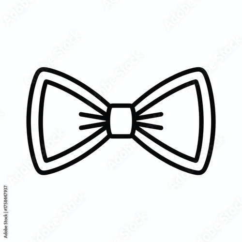 Simple black and white line drawing bow tie vector graphic icon for formal wear silhouette