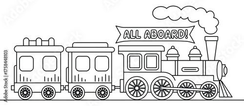 Classic steam locomotive and train cars line art illustration vector eps scalable icon silhouette