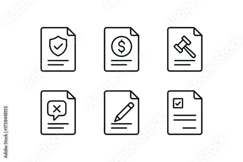 simple outline stroke icon isolated on white background provenance verification record acquisition budget worksheet policy compliance clause negotiation strategy note funding grant