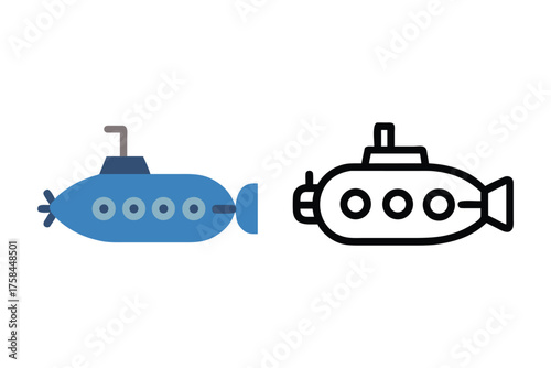 Two depictions of a submarine in different line styles are shown