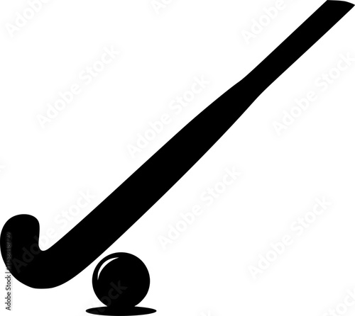 Field hockey silhouette. This image shows a black silhouette of a field hockey stick and ball, capturing the essence of the sport and its essential equipment. Vector clipart illustration design.