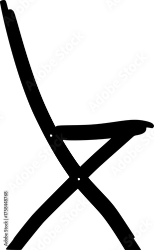 Folding chair silhouette. This image shows a black silhouette of a folding chair, also known as a collapsible chair or portable chair. Vector clipart illustration design
