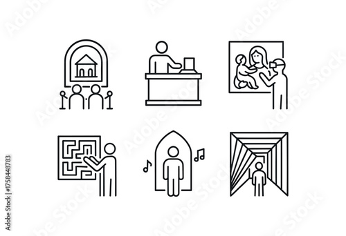simple outline stroke icon isolated on white background Art Museum mirrored perspective chamber interactive altar installation virtual fresco projection tactile polyptych maze chapel