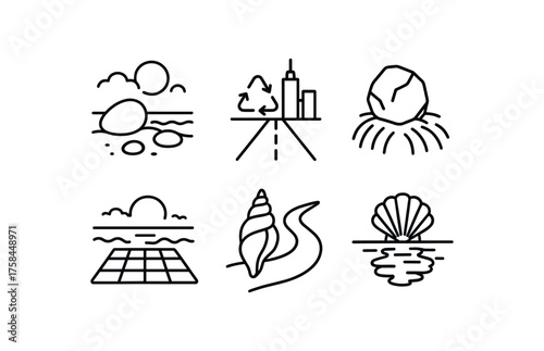 simple outline stroke icon isolated on white background quartz pebble beach scene recycled glass boulevard metallic foil skyline stone fragment haystack vitreous tile seascape inlay river