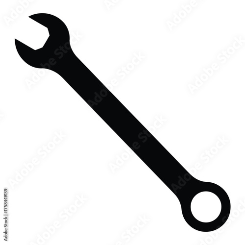Simple black and white illustration of a wrench vector graphic scalable eps icon silhouette