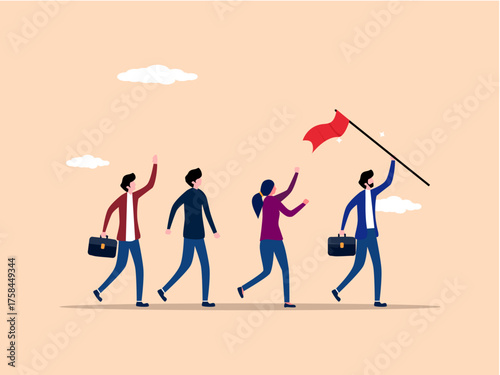 Business leaders holding flags to lead colleagues