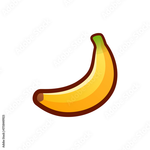 Isolated flat 3d Banana icon for game, interface, sticker, app. The sign in a cartoon style for match 3, arcade, rpg. The Fruit sprite for craft element in hyper casual mobile game.