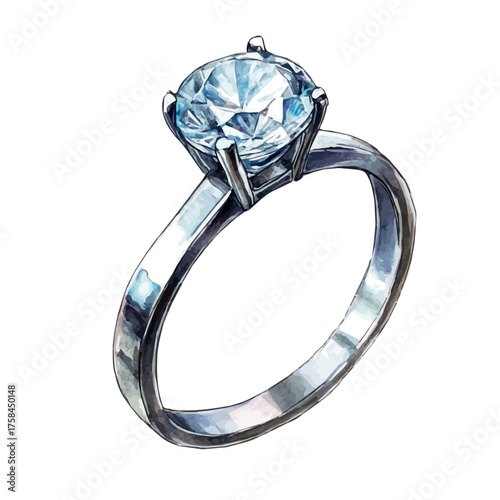 Solitaire Ring, watercolor painting vector, isolated on a white background.