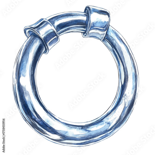 Silver Nostril Hoop, watercolor clipart vector, isolated on a white background.