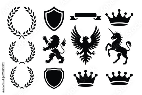 Heraldic silhouette collection vector graphic icons set scalable eps format silhouette