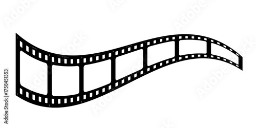 Wavy cinema film strip vector, symbolizing movie production, media entertainment, video editing, photography, and creative multimedia projects.