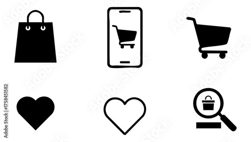 Black Minimalist Online Shopping Icons – Modern Flat Line Vector