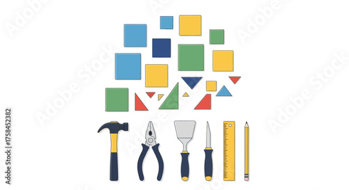 Tools and Tangram Puzzles A Creative Illustration Representing Construction and Problem Solving