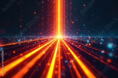 Seamless Data Flow Abstract visualization of interconnected digital streams merging into a unified whole. An abstract visualization of glowing, interconnected digital streams of light, flowing and