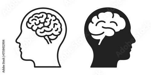 Two stylized human heads with brains vector illustration scalable eps icon silhouette