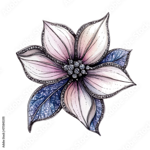watercolor vector of Silver Brooch, isolated on a white background.