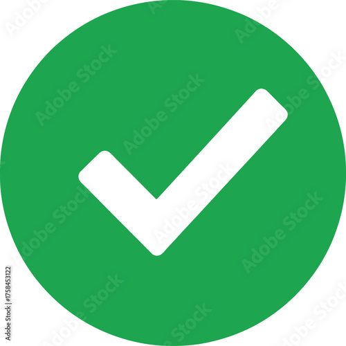 Green circle with white checkmark icon symbol for success approval confirmation and agreement vector