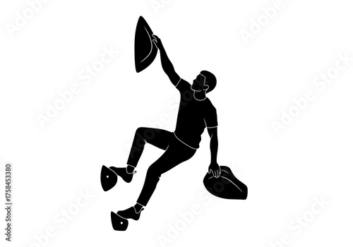 Male rock climber silhouette vector graphic showing a person bouldering on an indoor climbing wall