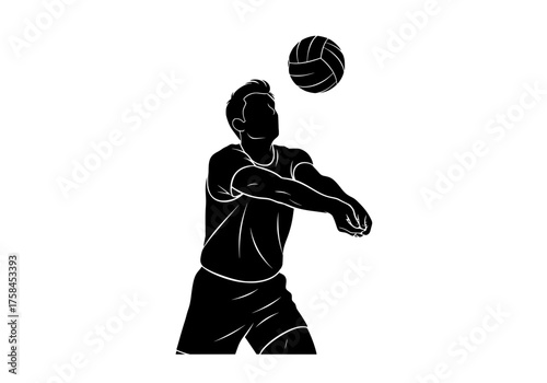 Male volleyball player silhouette vector performing a forearm pass during a sports game or training session