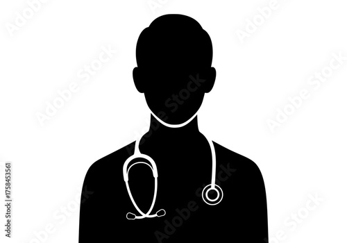 Medical doctor silhouette vector graphic featuring a healthcare professional with stethoscope on white background