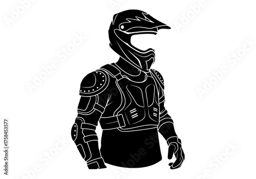 Motocross rider silhouette vector graphic in full protective gear ready for extreme sports competition and off-road racing
